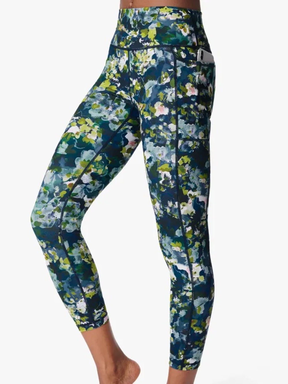 Sweaty Betty‎ Super Sculpt 7/8 Legging XS Blue Green Floral Yoga Running Workout